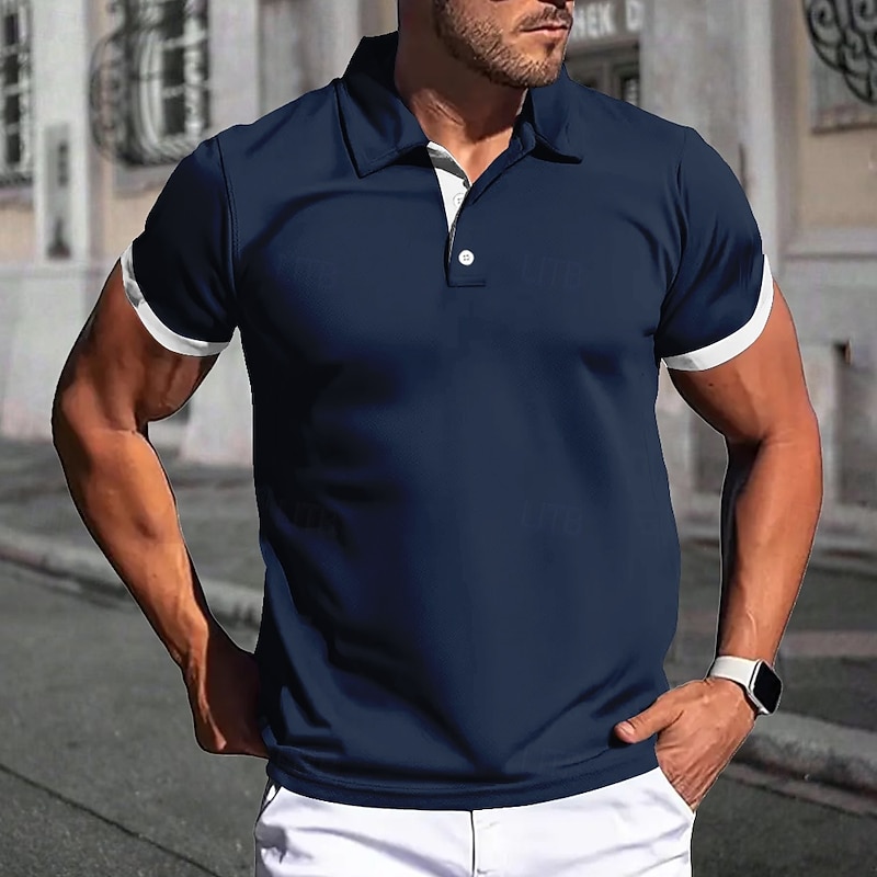 Men's Solid Colored Polo Short Sleeve Polo Shirts Collared Shirts Business Casual School Outdoor Daily Wear Home Wear 3D Print Summer Red Sky Blue Dark Blue3