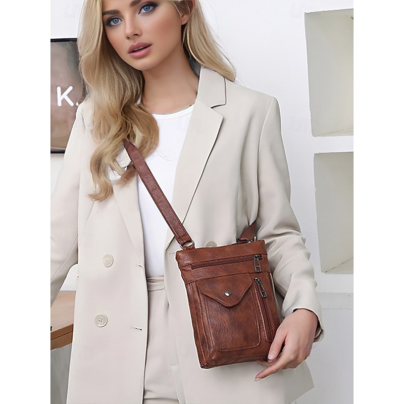 Women's Vintage Faux Leather Crossbody Bag - Multi-Pocket Crossbody Bag for Travel, Work and Leisure Black Brown Green2