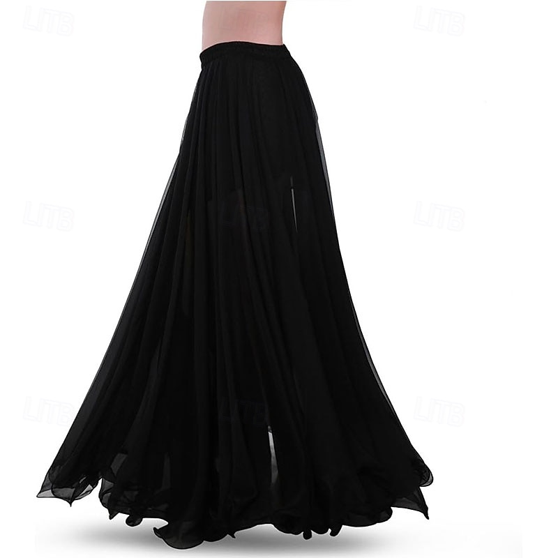 Royal Smeela Chiffon Belly Dance Skirt for Women Tribal Long Dress in Solid Color Barisilk2