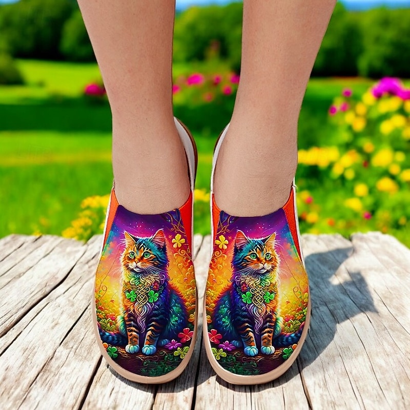 Colorful Cat Print Canvas Slip-On Shoes – Trendy Women's Travel Shoes with Vibrant Design, Comfortable Fit, and Ideal for Casual Outings, Festivals, and Everyday Wear4