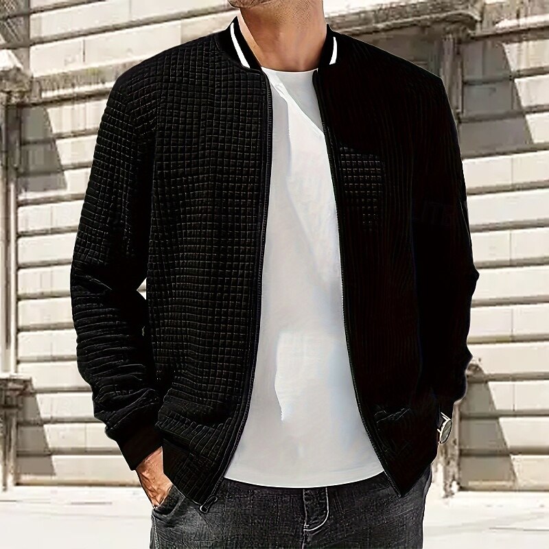 Men's Lightweight Jacket Waffle Jacket Summer Jacket Transition Jacket Vacation Daily Wearproof Pocket Spring Fall Plain Fashion Classic Stand Collar Regular Black White Navy Blue Khaki Dark Gray3