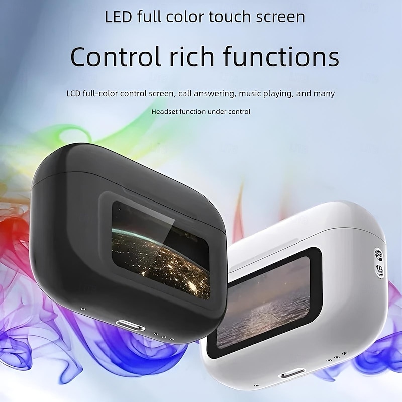 Bluetooth 5.4 wireless earbuds LCD color screen ANC Noise cancelling TWS sports headphones3