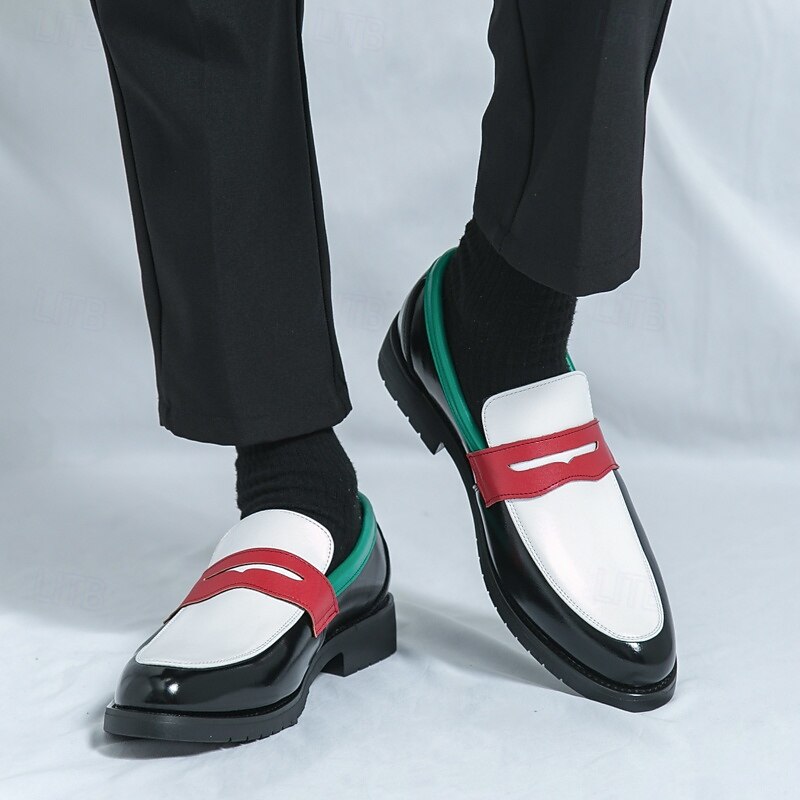 Men's Premium Faux Leather Slip-On Shoes with Bold Color Block Design - Comfortable, Stylish Footwear for Casual and Formal Occasions2