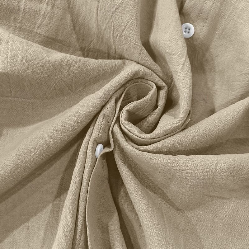 Men's Cotton Linen Shirt Plain Vacation Black White Khaki Dark Gray Long Sleeve Grandad Collar Clothing Apparel Pocket4