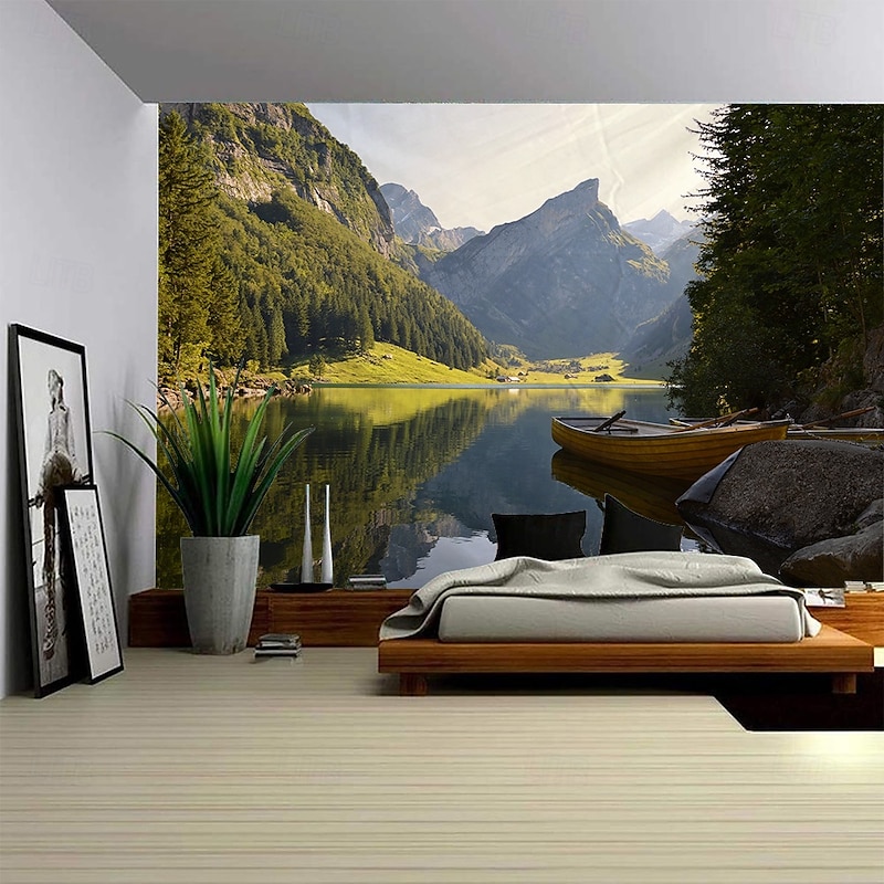 Landscape Forest Waterfall Hanging Tapestry Wall Art Large Tapestry Mural Decor Photograph Backdrop Blanket Curtain Home Bedroom Living Room Decoration