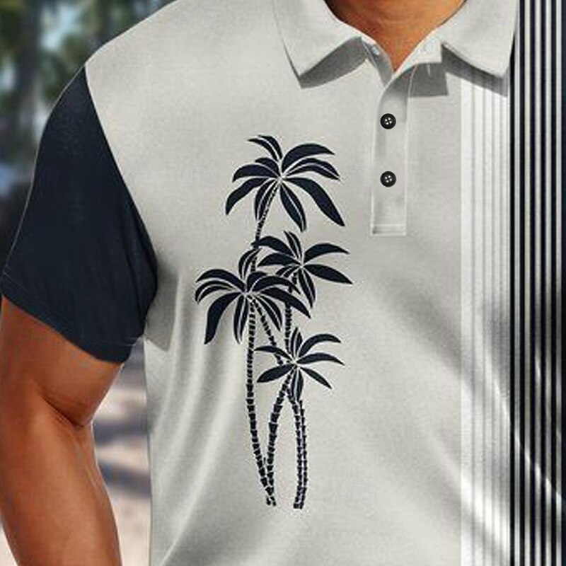 Men's Tropical Flowers Polo Short Sleeve Polo Shirts Collared Shirts Casual Resort Outdoor Hawaiian Daily Wear Vacation Wear 3D Print Summer Spring Fall Gray2