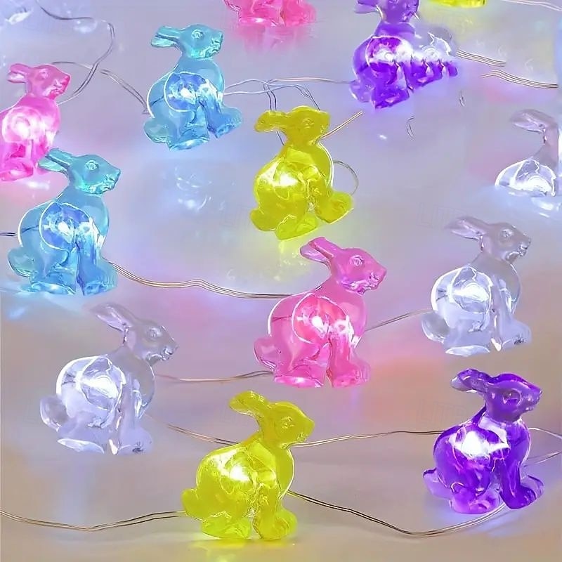 Easter Bunny & Egg LED String Lights – 2M 20LEDs Battery Powered Fairy Lights for Home, Bedroom, and Holiday Party Decor