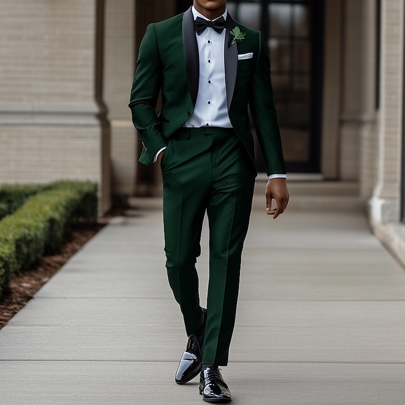 Men's Wedding Prom Suits Black Pink Fashion Formal Solid Colored Standard Fit 2 Piece Single Breasted One-button2