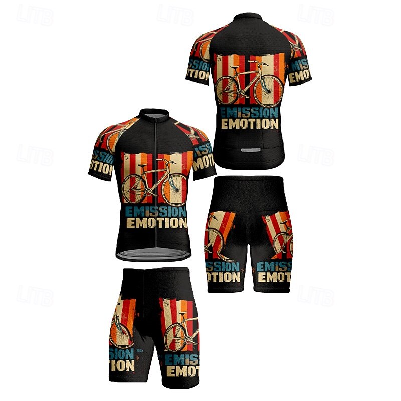 Men's Cycling Jersey with Shorts Geometric Stripes Letter & Number Short Sleeve Bike Clothing Suit with 3 Rear Pockets Mountain Bike MTB Road Bike Cycling Front Zipper Sweat wicking Comfortable4