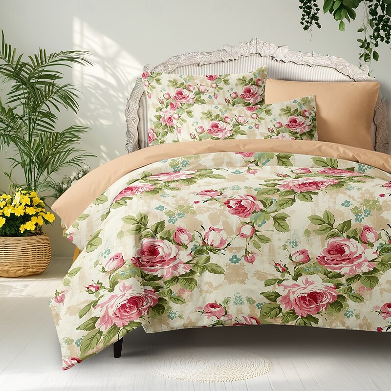 Floral Duvet Cover Set Cotton Tropical Plants Pattern Set Soft 3-Piece Luxury Bedding Set Home Decor Gift Twin Full King Queen Size Duvet Cover