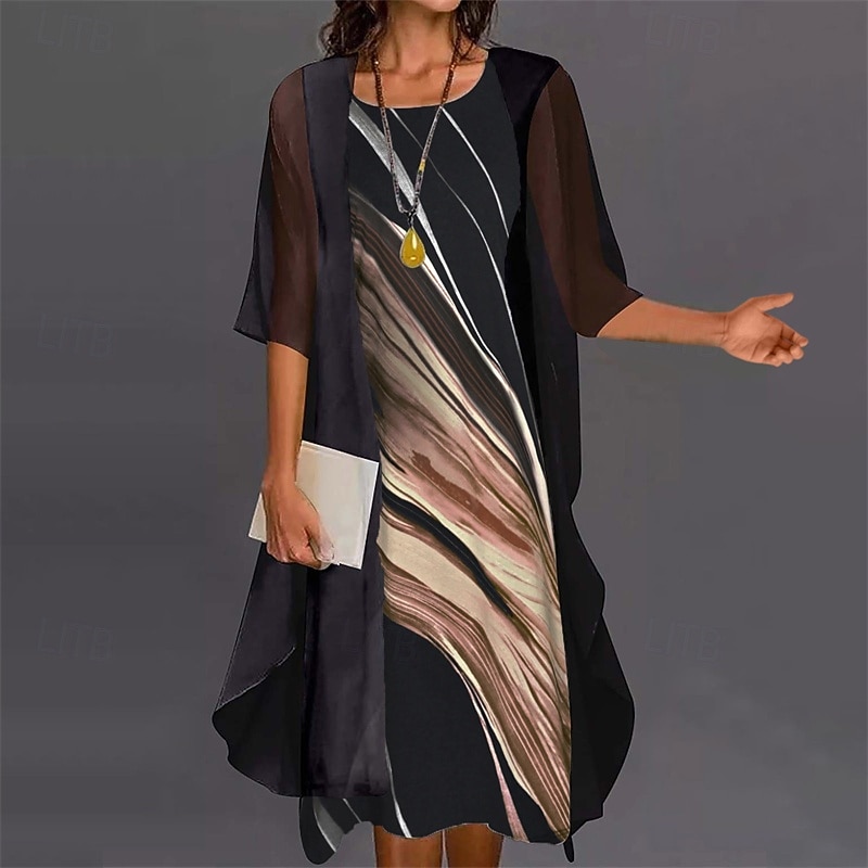 Women's Fashion Streetwear Skirt Sets Half Sleeve Crew Neck Gradient Print Daily Wear Date Black Blue Beige Spring Regular Fit