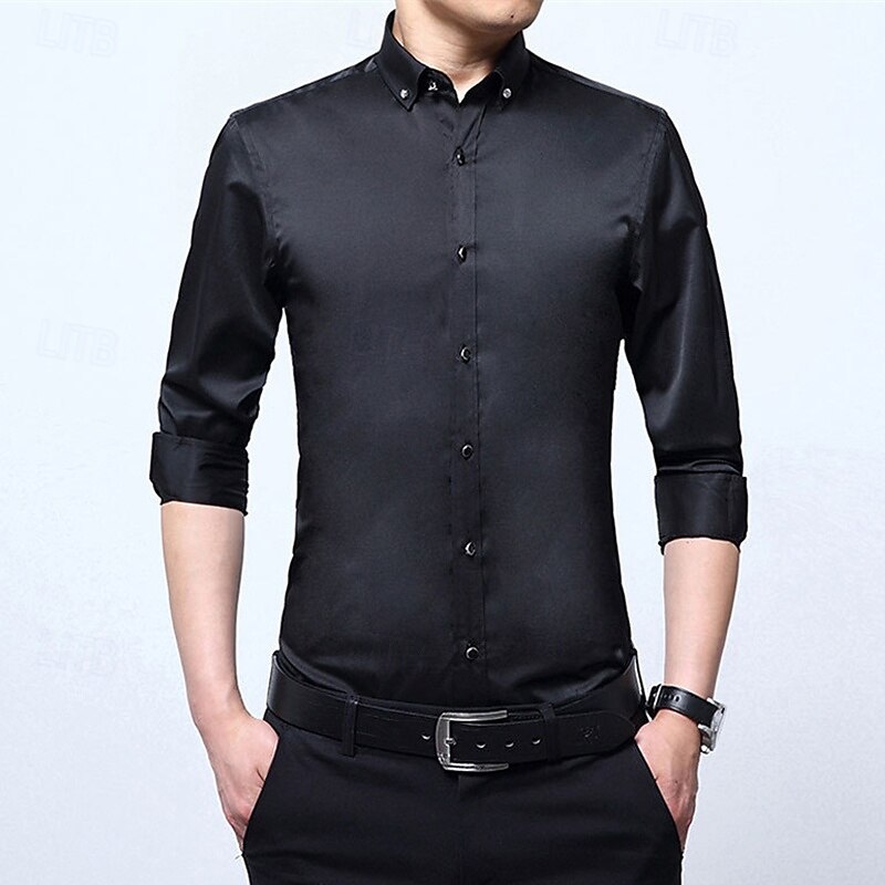 Men's Shirt Dress Shirt Button Up Shirt Plain Wedding Party Black White Pink Wine Long Sleeve Lapel Spring Fall Clothing Apparel Pocket4