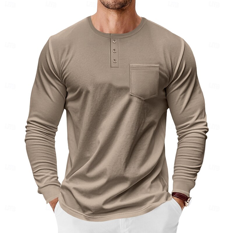 Men's Button T Shirt Henley Shirt Tee Tee Top Long Sleeve Henley Summer Solid / Plain Color Fashion Designer Fashion Vacation Street Going out Wine Black White Top Tee for Men