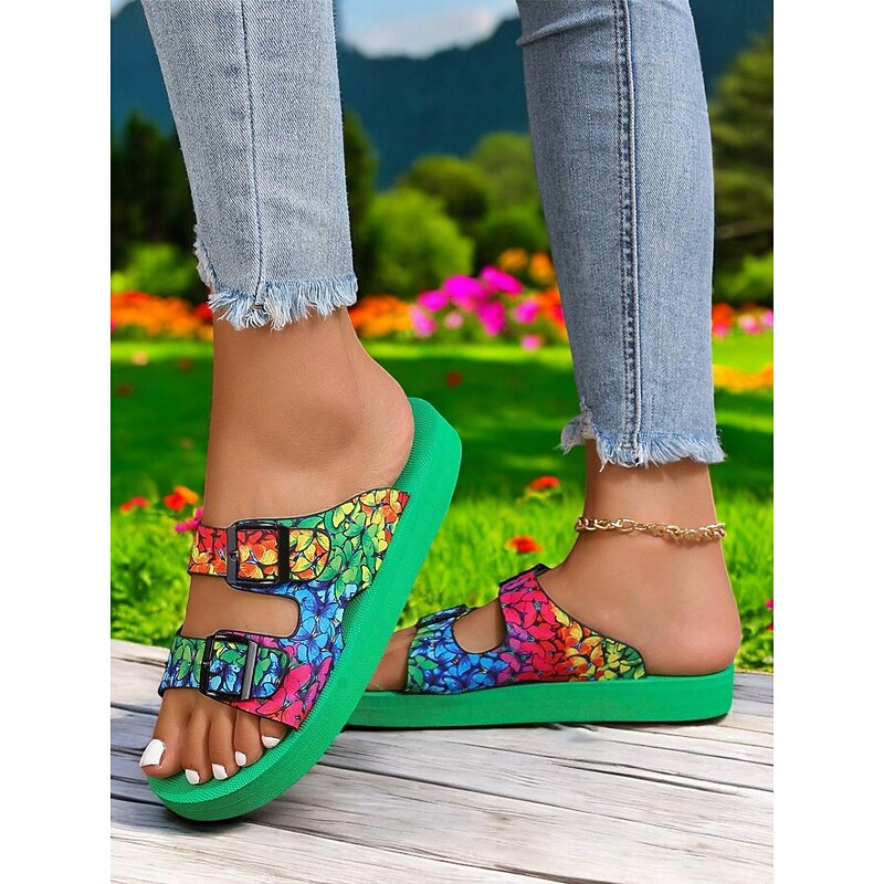 Women's Colorful Butterfly Sandals with Adjustable Buckle – Vibrant Summer Slip-On Sandals for Beach, Vacation & Casual Wear3