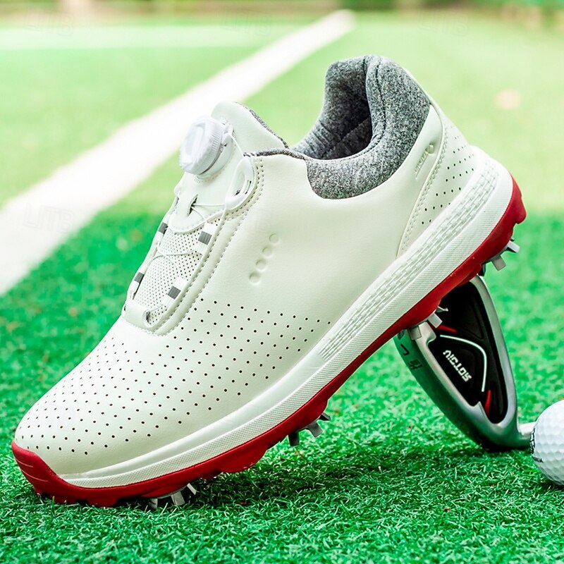 Men's White Golf Shoes with Spiked Sole, Breathable Faux Leather and BOA Closure System for Adjustable Fit, Ideal for Golf and Sports Activities3