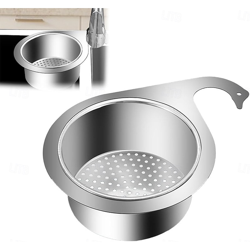 Stainless Steel Drain Basket for Kitchen Sink, Multifunctional Swan Drain Strainer Basket, Faucet Hanging Fruits Strainer Colander, Food Filter Basket, Vegetables Draining Basket