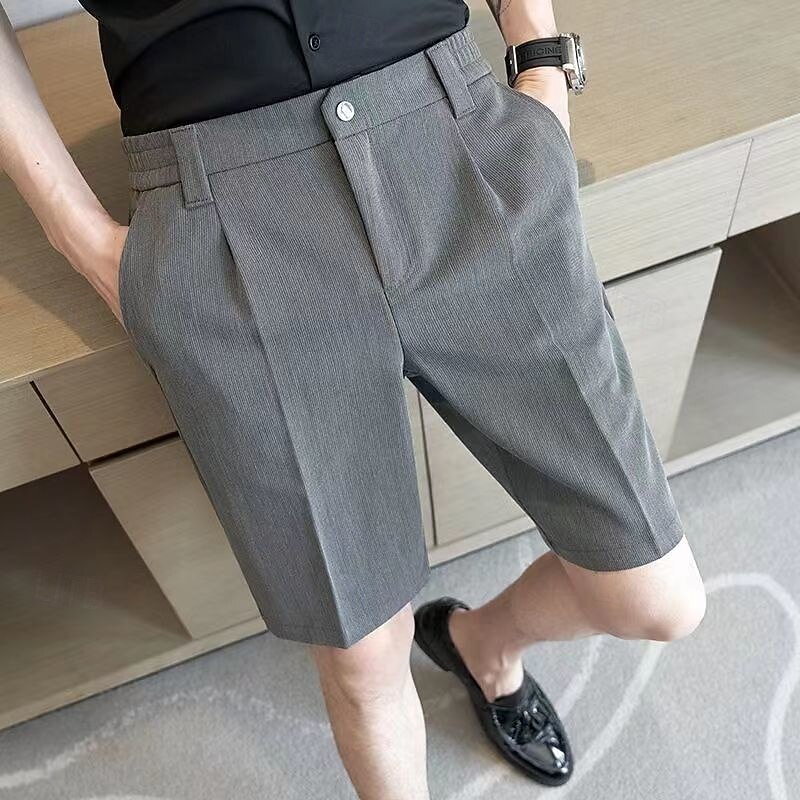 Men's Shorts Dress Shorts Pocket Elastic Waist Straight Leg Plain Comfort No-Iron Knee Length Office Business Daily Fashion Streetwear Black Khaki