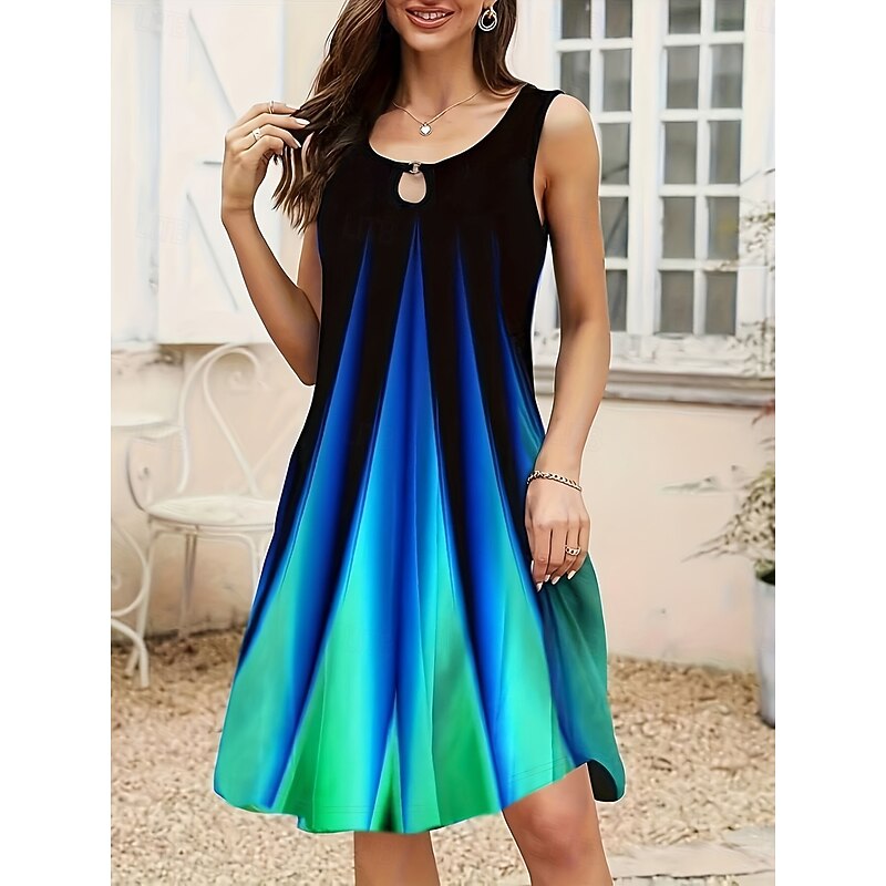 Women's Mini Dress Casual Dress Sundress Tank Dress Vacation Casual Vacation Daily Regular Fit Ombre Sleeveless Crew Neck Blue Summer