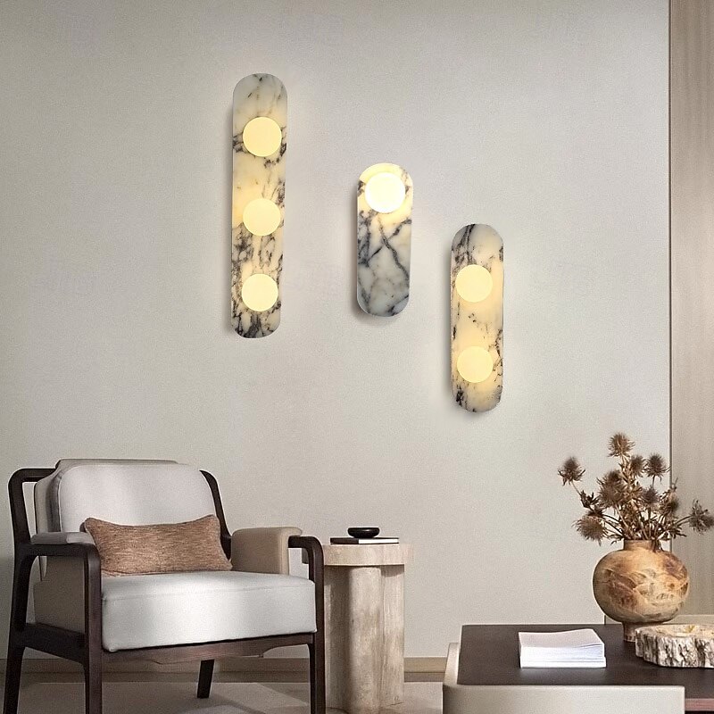 Modern Marble Effect Wall Sconce with Circular LED Light for Living Room Decoration 85-265V3