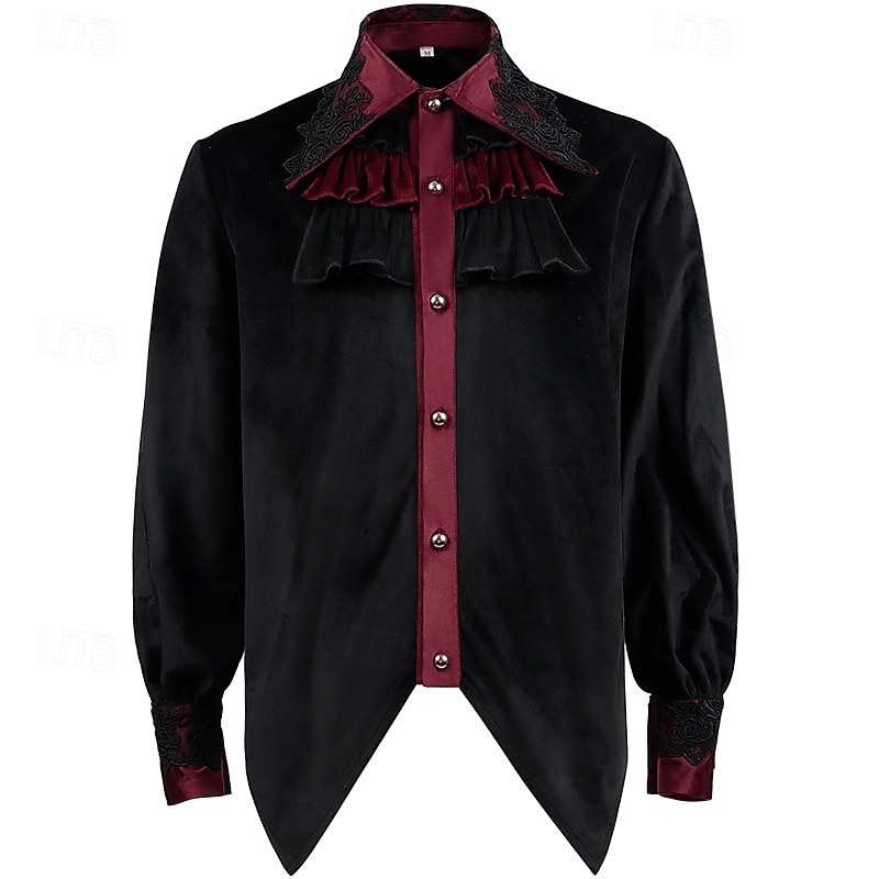 Punk & Gothic Medieval Renaissance Blouse / Shirt Vampire Gentleman Flounced Solid Color Fancy Dress Men's Fantasy Royal Steampunk Masquerade Performance Stage Renaissance Fair Adults' Shirt Blouse2