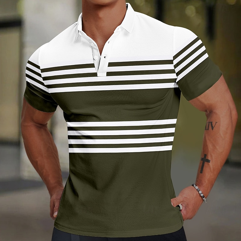 Men's Line Rugby Polo Short Sleeve Polo Shirts Collared Shirts Casual School Outdoor Athleisure Daily Wear 3D Print Summer Red Dark Green Dark Blue2