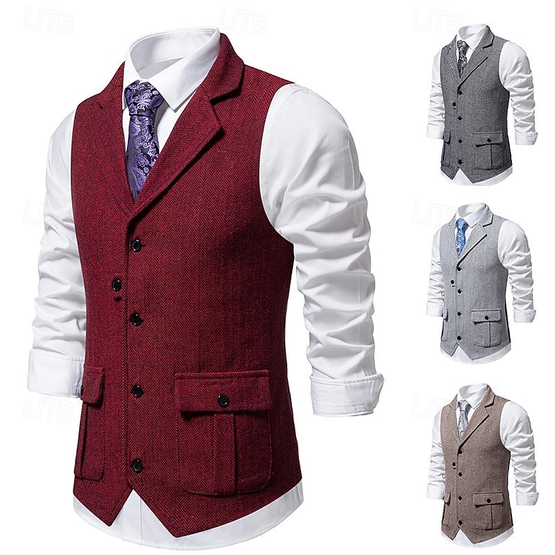 Classical Retro Vintage 1920s Vest Waistcoat The Great Gatsby Fancy Dress Men's Carnival Masquerade Wedding Party Wedding Guest Adults' Vest Spring Fall