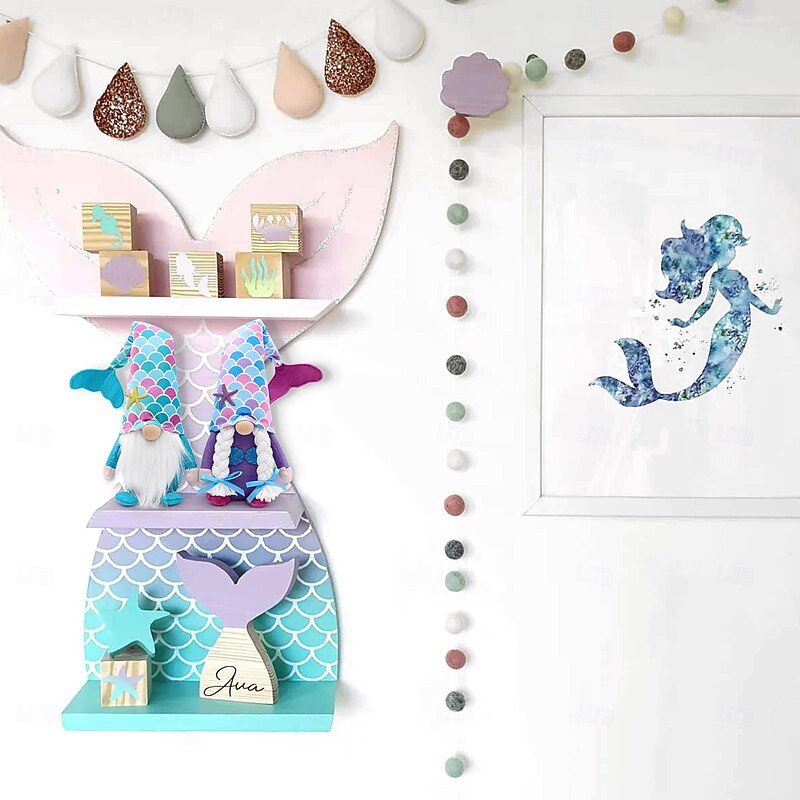 Summer Ocean Festival Mermaid Faceless Doll, Rudolph Gnome Elderly Figurine, Decorative Ornament, Seasonal Gift4