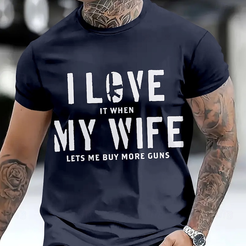 Funny Men's "I Love It When My Wife Lets Me Buy More Guns" T-Shirt - Graphic Short Sleeve Husband Gun Lover Gift2