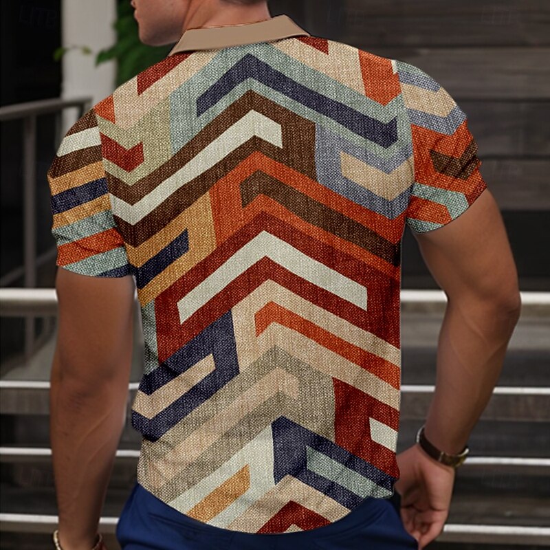 Men's Geometic Polo Short Sleeve Polo Shirts Collared Shirts Business Casual School Outdoor Daily Wear Home Wear 3D Print Summer Red2