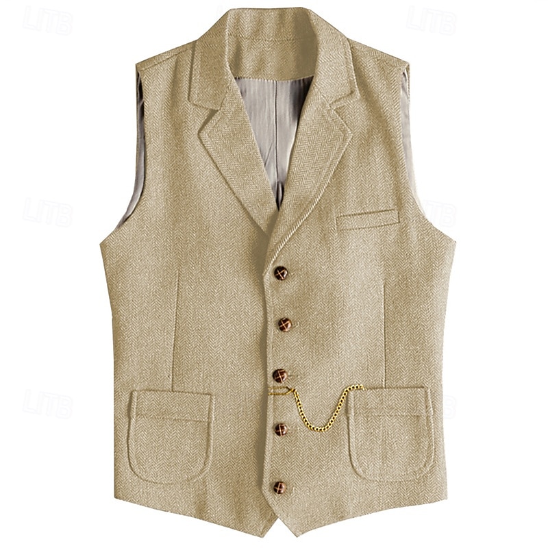Men's Vest Waistcoat Gilet Vacation Daily Wedding Party Date Fashion Casual Spring Fall Buttons Pocket Polyester Comfortable Plain Single Breasted One-button Lapel Regular Fit Champagne Burgundy Navy3