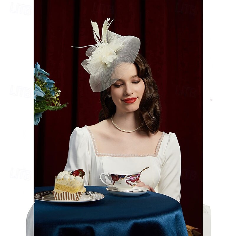 Tea Party Fascinator Hats for Womens 50s Headwear with Veil Flower Cocktail Wedding Church Kentucky Derby Hat3