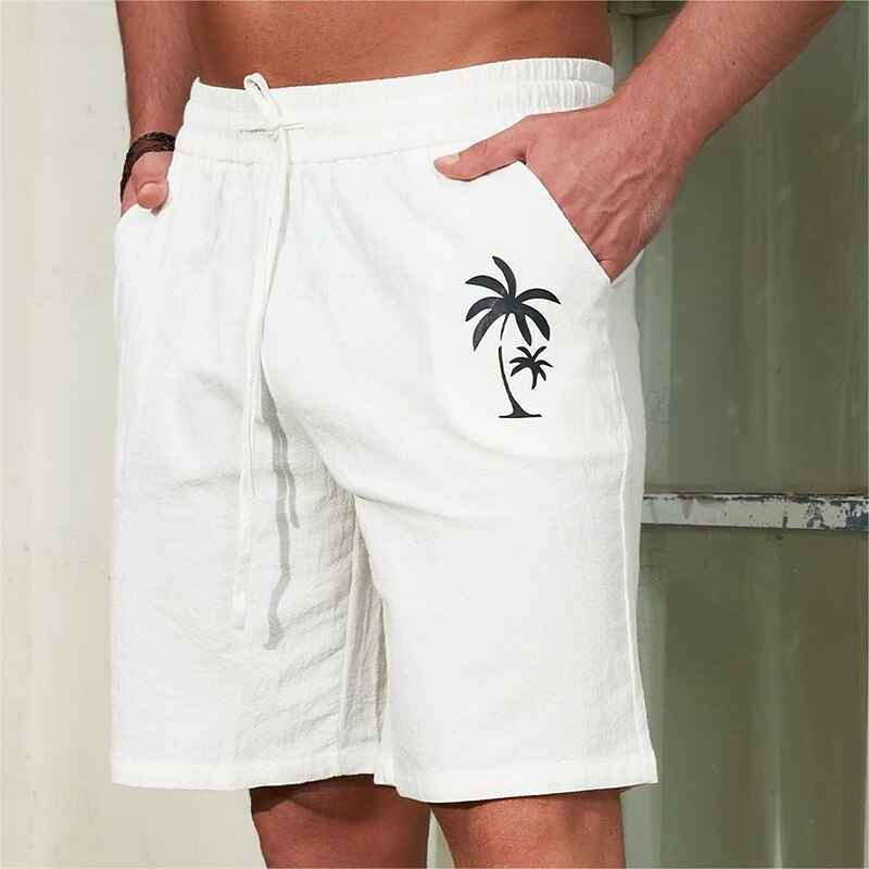 Men's Chinos Casual Shorts Leaf Outdoor Breathable Short Outdoor Daily Vacation Hawaiian White Blue Micro-elastic