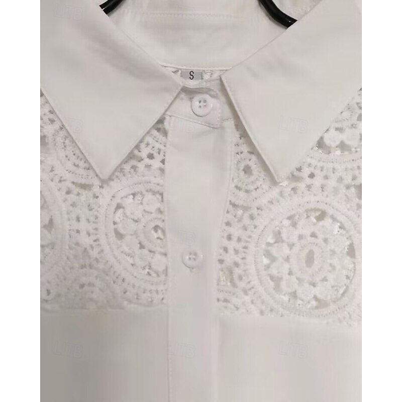 Women's Blouse Eyelet top Lace Tops Plain Daily Stylish Basic Long Sleeve Shirt Collar Regular Tops Work Daily Holiday Hollow Out Buttons White Spring Fall4