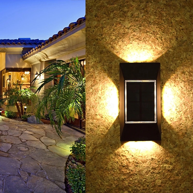 2pcs Solar LED Wall Light – Four Sides Lighting, IP65 Waterproof Wall Deck Lighting for Terrace, Porch, House Decoration2