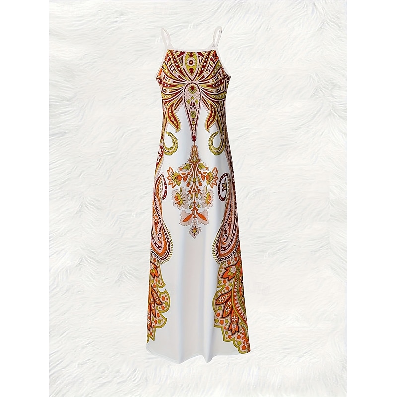 Women's Maxi Dress Casual Dress A Line Dress Slip Dress Vacation Vintage Ethnic Daily Regular Fit Paisley Sleeveless V Neck Yellow Summer Spring Fall3