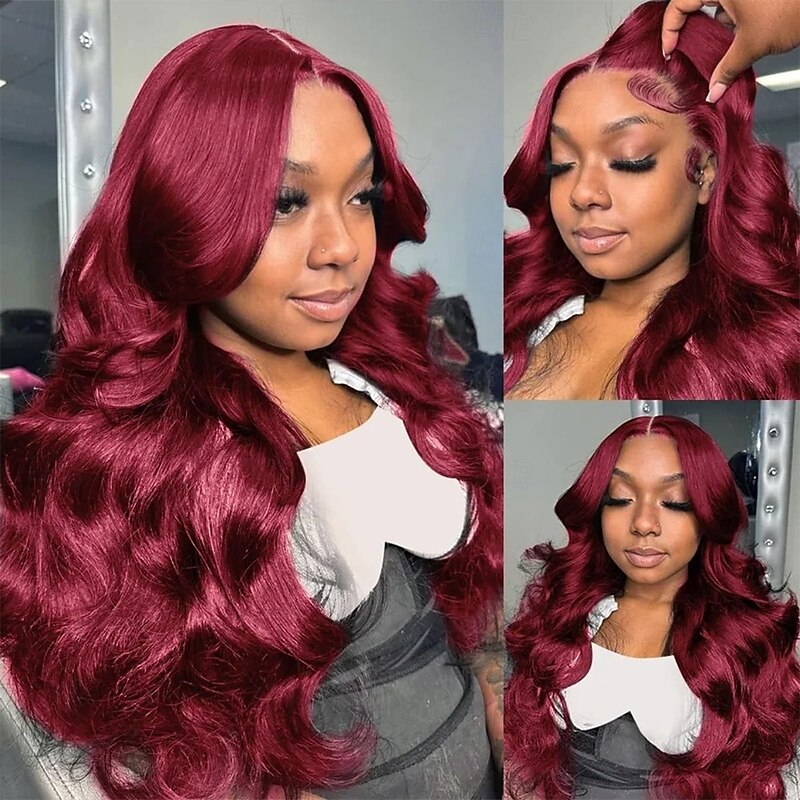 Burgundy Human Hair 13x4x1 T Lace Human Hair Wig Body Wave Lace Wig 150% Density3