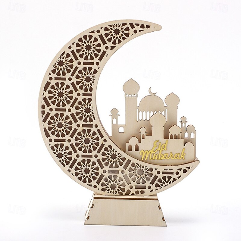 Wooden LED Moon Light – Eid Festival Decoration, Muslim Atmosphere Lamp for Bedroom Home Decoration4