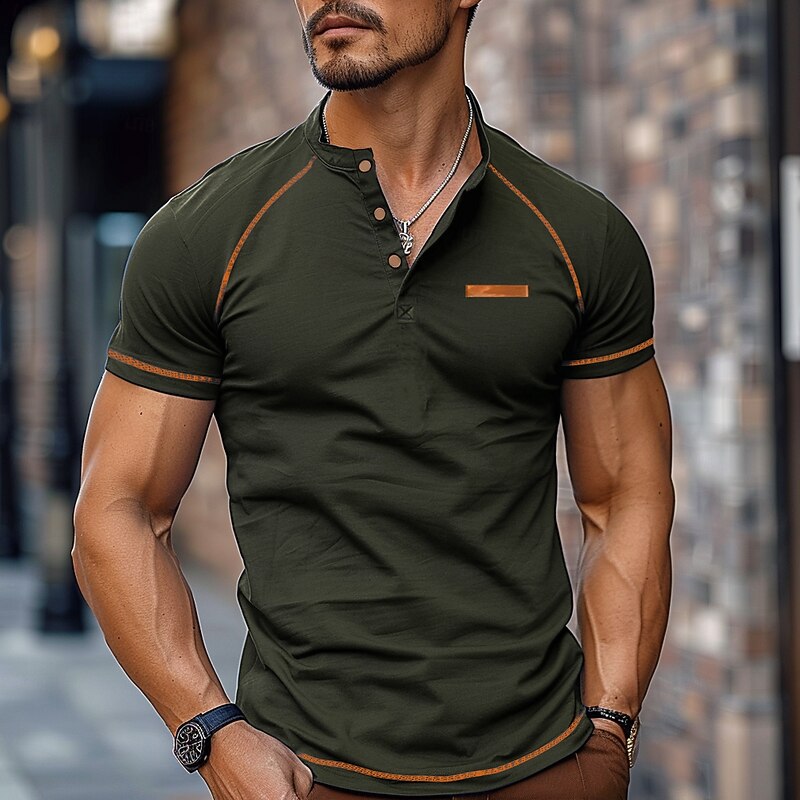 Men's Henley Shirt Tee Short Sleeve Solid Color Plain Vintage Buttons Henley Outdoor Casual Daily Summer Spring &  Fall Navy Green Gray Henley T-Shirt2