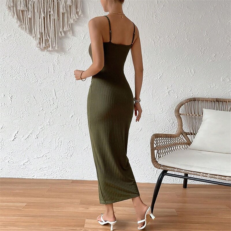 Women's Long Dress Maxi Dress Casual Dress Summer Dress Slip Dress Fashion Outdoor Party Holiday Regular Fit Plain Sleeveless Spaghetti Strap Army Green Summer Spring3