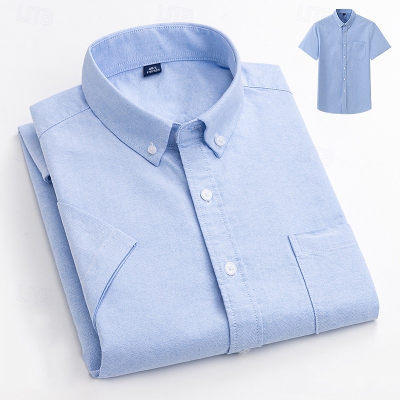Men's Shirt Dress Shirt Button Up Shirt Solid Color Wedding Party White Sky Blue Gray Short Sleeve Lapel Summer Spring Clothing Apparel Pocket