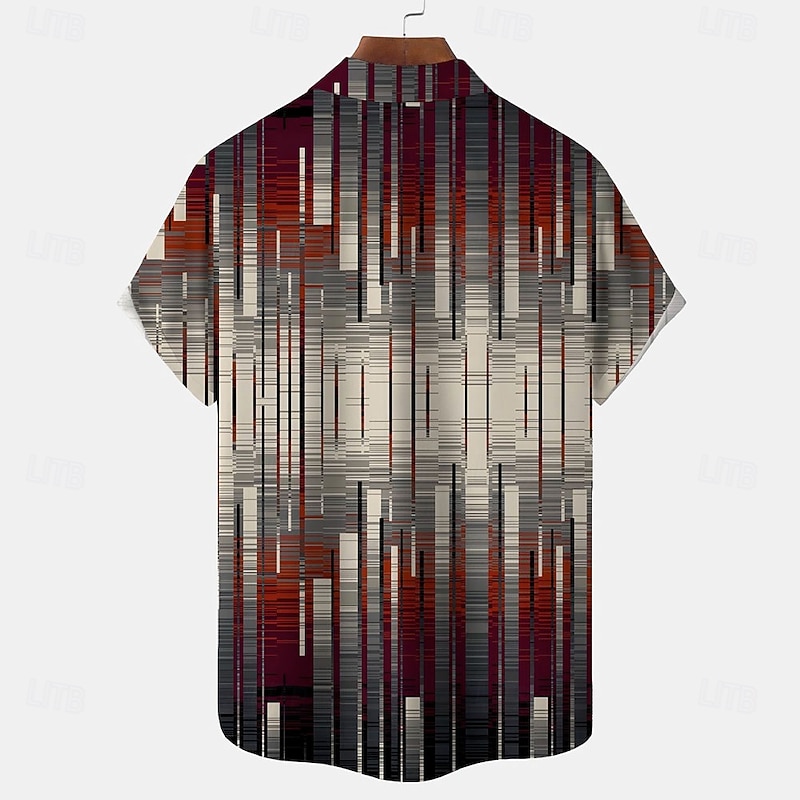 Men's Geometric Color Block Striped Shirt Button Up Shirt Short Sleeve Fashion Casual Vacation Streetwear Beach Wear Summer Fall Turndown 3D Print Collared Shirts Front One Pocket Gray2
