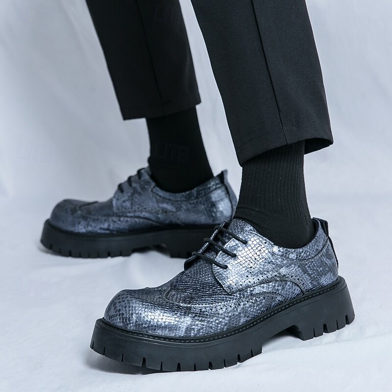 Men's Brown Brogue Shoes with Chunky Sole, Casual Faux Leather Lace-Up Sneakers with Textured Detailing, Perfect for Outdoor and Everyday Wear