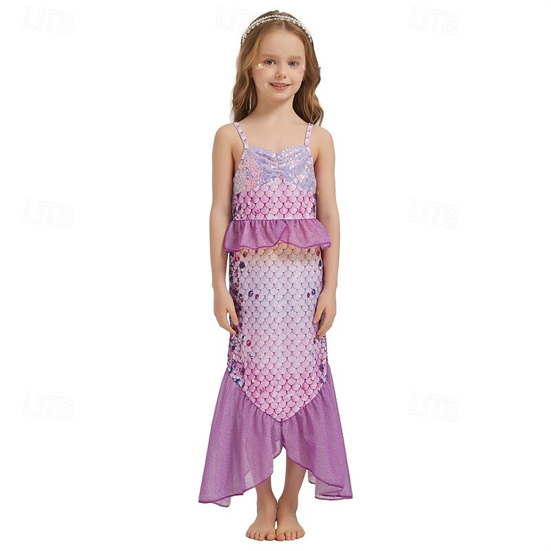 2 Pieces Kids Girls' Mermaid Mermaid Swimwear Set Sleeveless Vacation Performance 4 years+ Summer Multicolor Pink Red2
