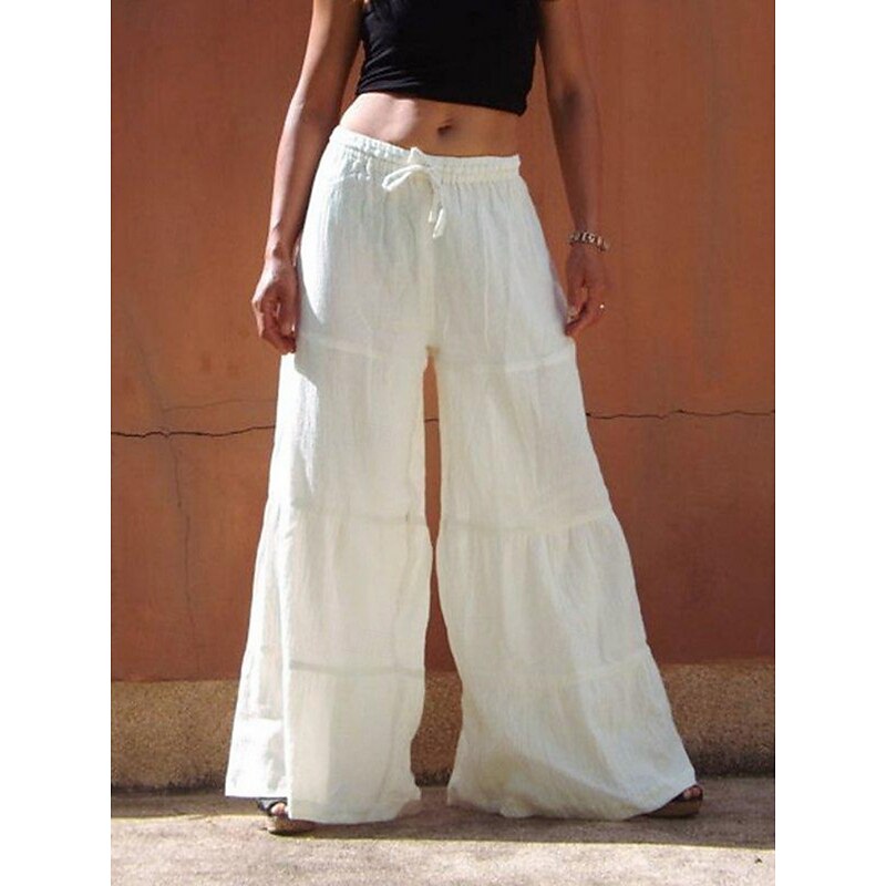 Women's Wide Leg Chinos Fashion Streetwear Full Length High Waist Plain Pocket Elastic Waistband Comfy Soft Comfortable Micro-elastic Outdoor Street White Khaki Light Blue Summer Spring Regular Fit4