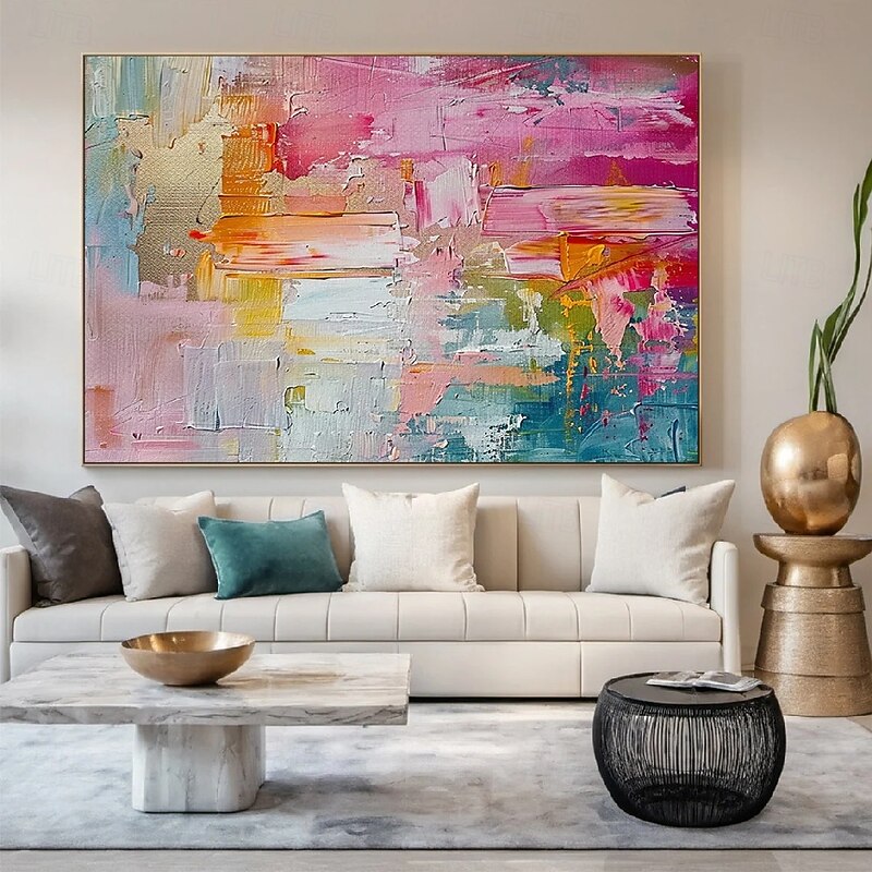 Large handmade textured pink abstract oil painting colorful oil painting handmade textured painting modern office artwoek for  living room wall decoration