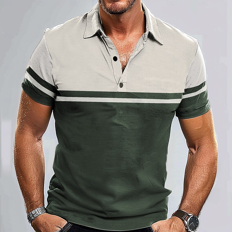 Men's Striped Rugby Polo Short Sleeve Polo Shirts Collared Shirts Casual School Outdoor Sports Daily Wear 3D Print Summer Spring Fall Blue Green Gray2