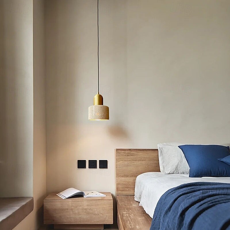 Stone Shade Cylinder Pendant Light Brass Hainging Light Kit Retro Mini Pendant Lamp Nordic Pendant Lighting 85-265V4