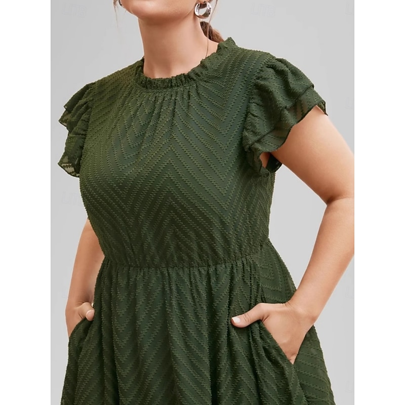 Women's Midi Dress Casual Dress A Line Dress Basic Casual Vacation Daily Regular Fit Plain Short Sleeve Crew Neck Army Green Summer4