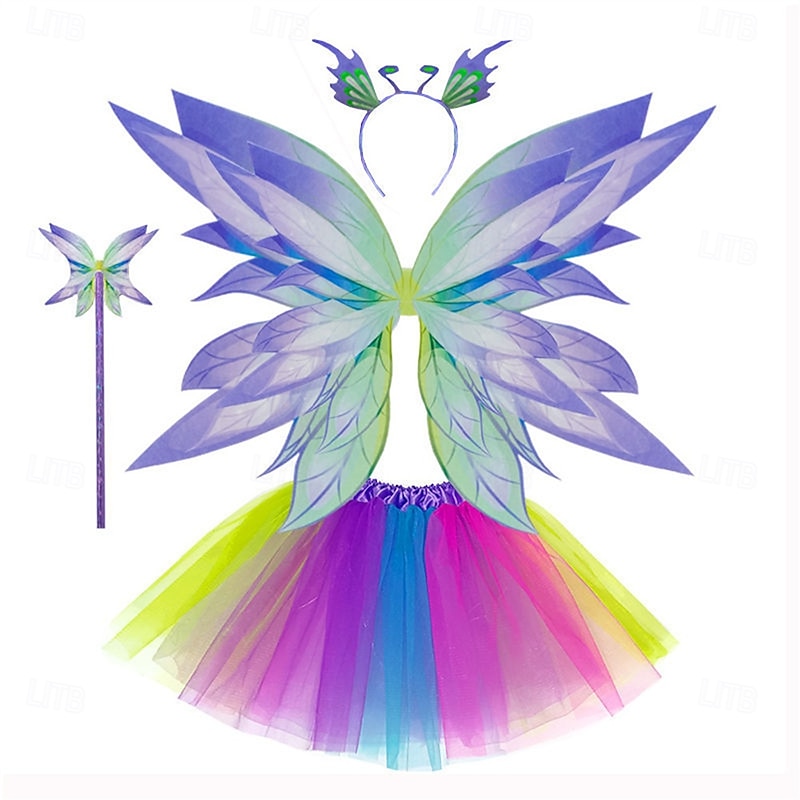 Carnival Elegant Light-Up Fairy Costume for Girls – 4PCS Dress-Up Set with Soft Rainbow Butterfly Wings Perfect for Princess Play Carnival Deoration4
