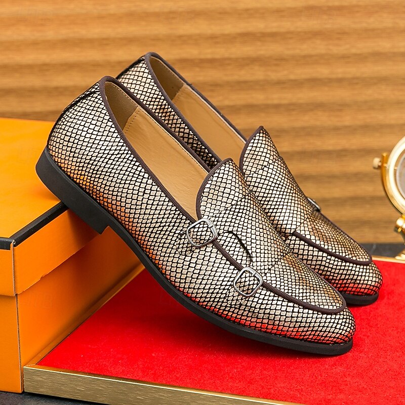 Men's Designer Loafers with Double Buckle, Textured Mesh Upper, Stylish Casual Shoes for Work and Special Occasions4